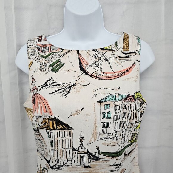 Chetta B Cream Sleeveless Dress Venice Italy Retro Mediterranean Sheath 6 - Picture 2 of 14